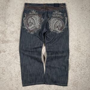 Vintage Russo Jeans 44x32 Black Wide Leg Y2K Hip Hop Streetwear Baggy